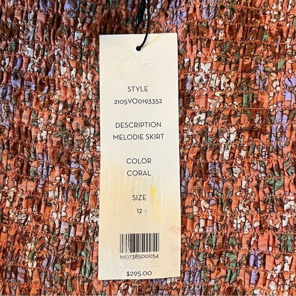Veronica Beard MELODIE FLORAL-PRINT SMOCKED SKIRT IN CORAL Size 12 NWT - Picture 7 of 11